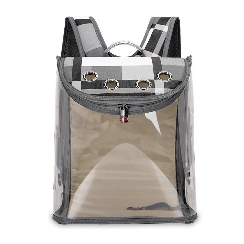 Pet Backpack Classic Plaid Pattern Transparent Pet Dog Cat Backpack