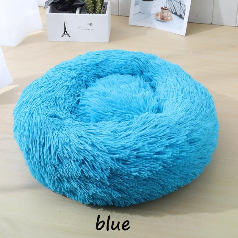 Long Faux Fur Pet Bed Comfortable Waterproof Plush Donut Round Dog Bed Dropshipping Soft Washable Cat Bed Removable Pet Cushion