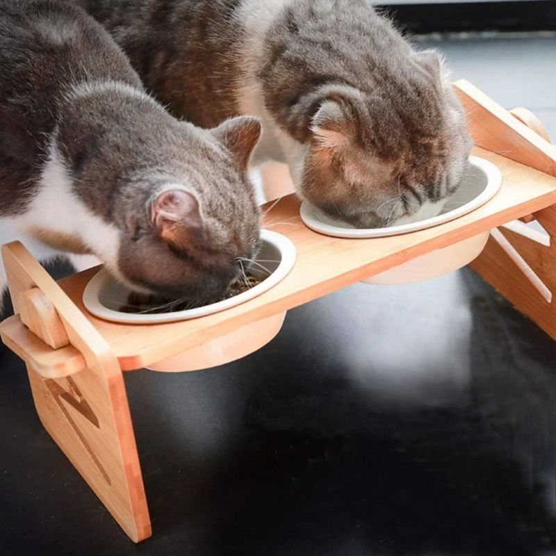Wholesale Organic Solid Wood Bamboo Raised Stand Pet Feeder for Cats and Dogs