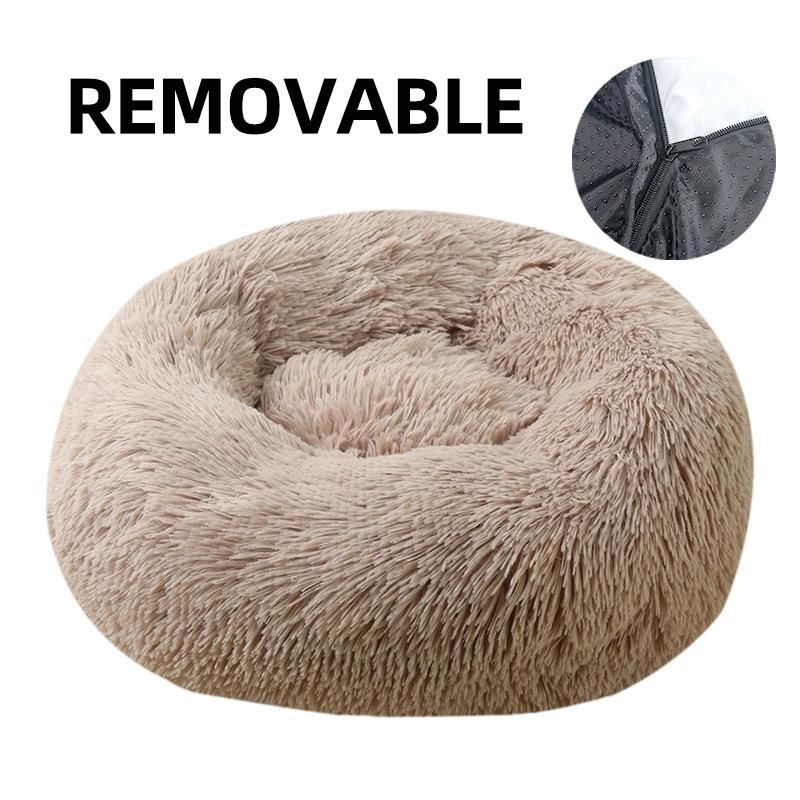 Wholesale Large Plus Pet Bed Fluffy Faux Fur Polyester Fiber Removable Cover Round Cozy Donut Dog Bed