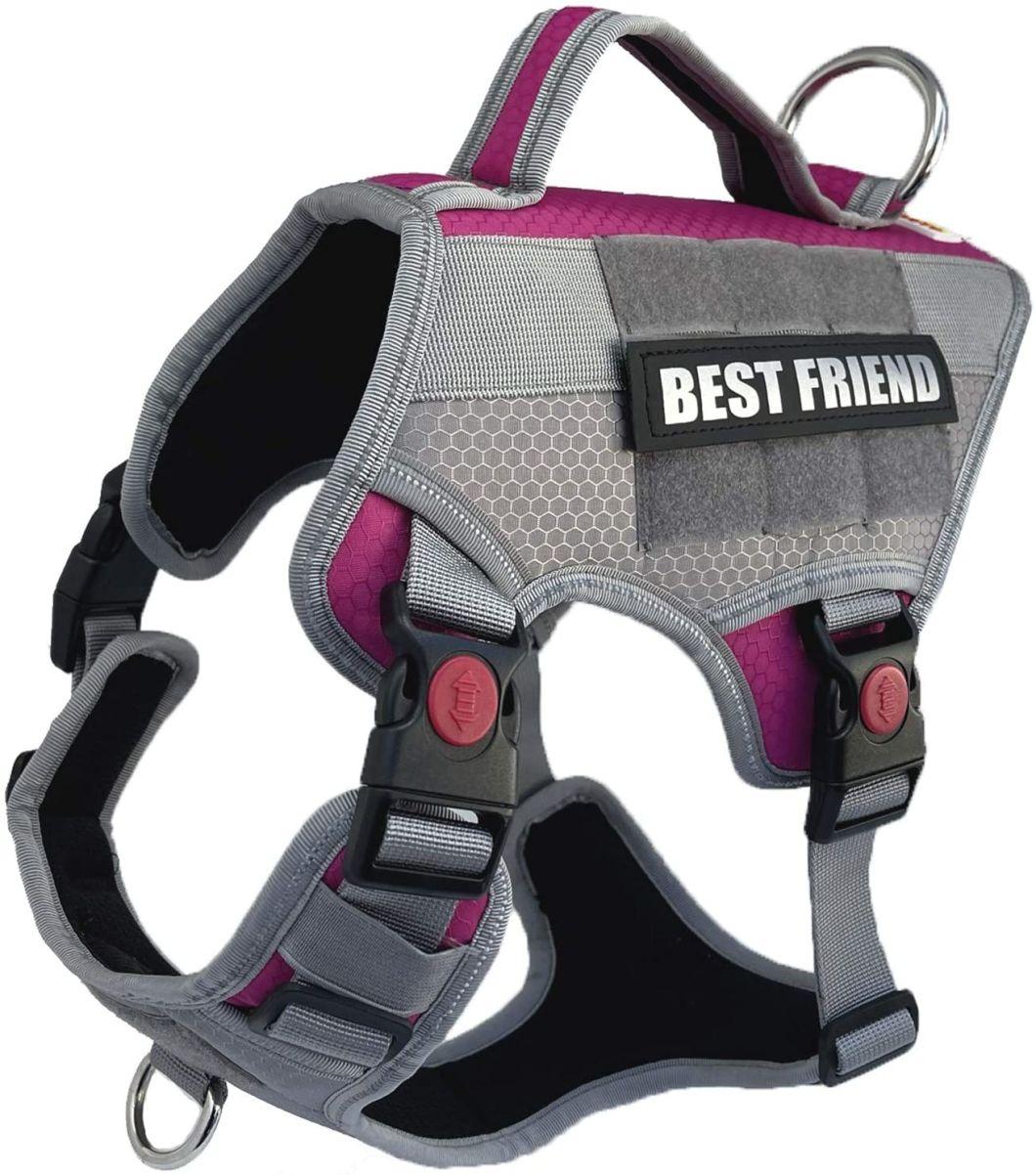 Flexi Pink Color Service Dog Harness with Breathable Mesh and Reflective Fabric