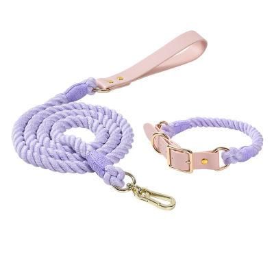 Adjustable Soft Pet Collar Leash Set Braided of Cotton Rope