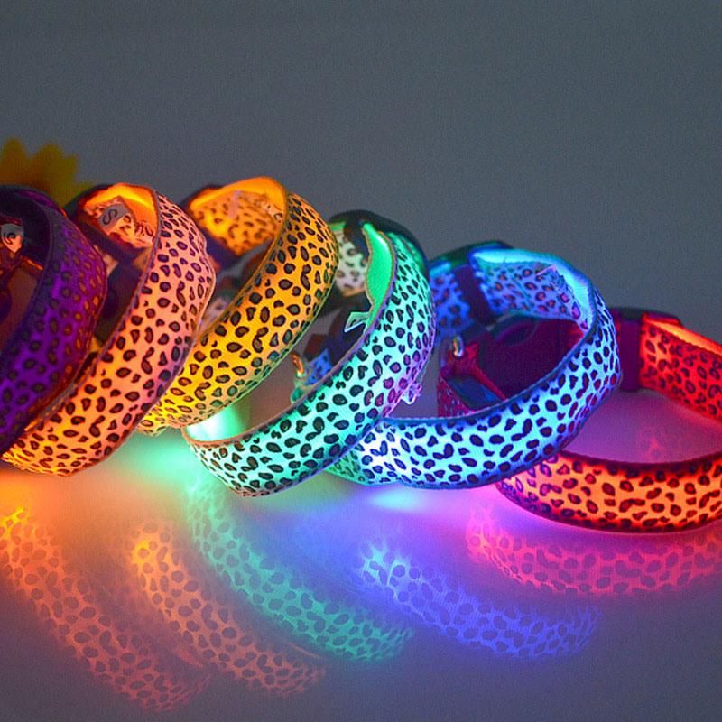 Nylon Leopard Spots Luminous LED Dog Collar Pet Products