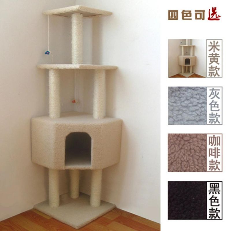 Luxury House Furniture BSCI Beige Color Cat Scratcher Tree Post with Rope and Hole