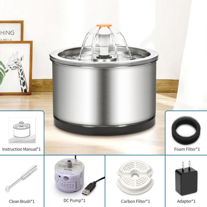 2.5L Automatic Stainless Steel Fountain for Cats Capacity Drinking Fountain