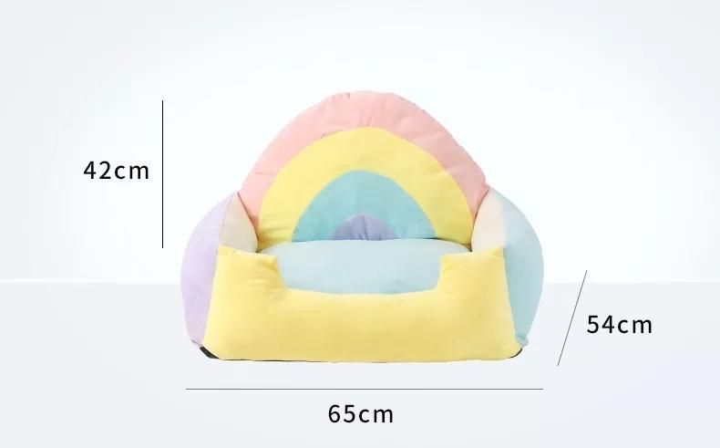 Wholesale Small Colorful Warm Pet Cat Sofa Rainbow Cozy Dog Sofa Bed with Cushion