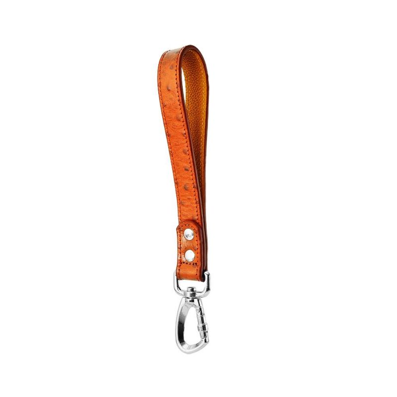 Customized Personalized Logo Designer Real Cow Leather Ostrich Grain Short Training Large Pet Leads Dog Leash
