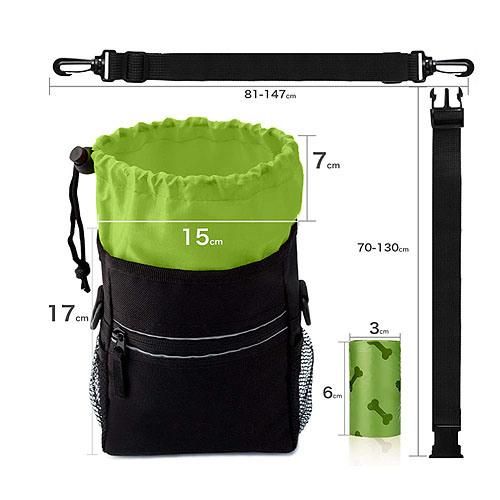 Dog Treat Pouch Bag with Poo Bag Holder, Dog Walking Bag with Adjustable Belt, Dog Training Aid Bag