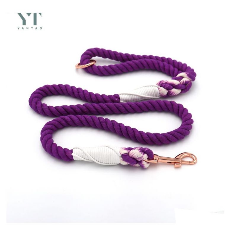 Wholesale Premium Cotton Rope Leash Dog Leash Purple Private Tag Rope Leashes