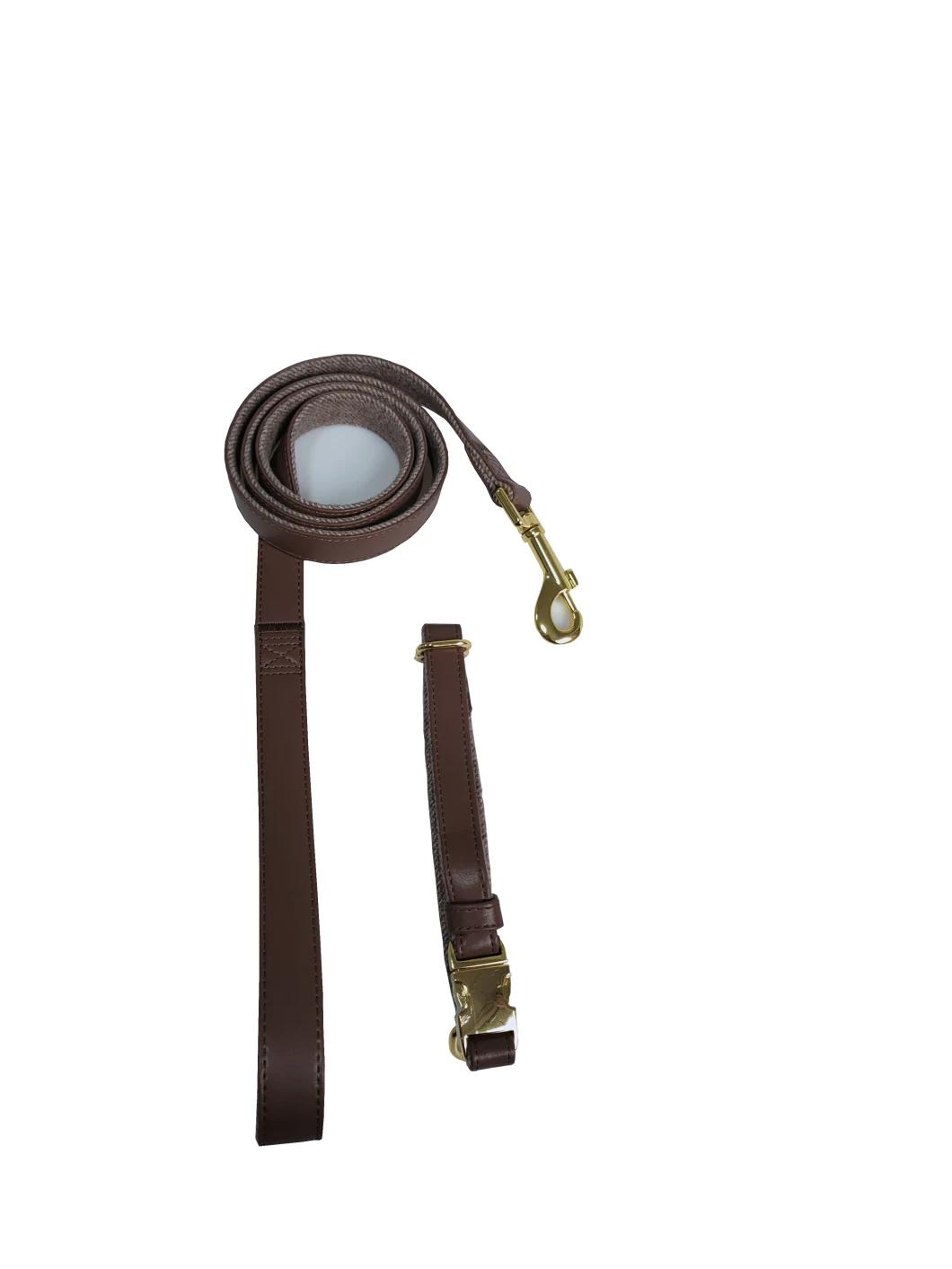 Factory Customized Microfiber Brown Two Piece Set, Dog Collar+Dog Leash