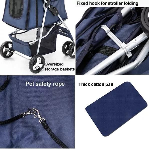 Multi-Colors Pet Carrier Stroller Lightweight 4 Wheels One Hand Fold up Dog Stroller