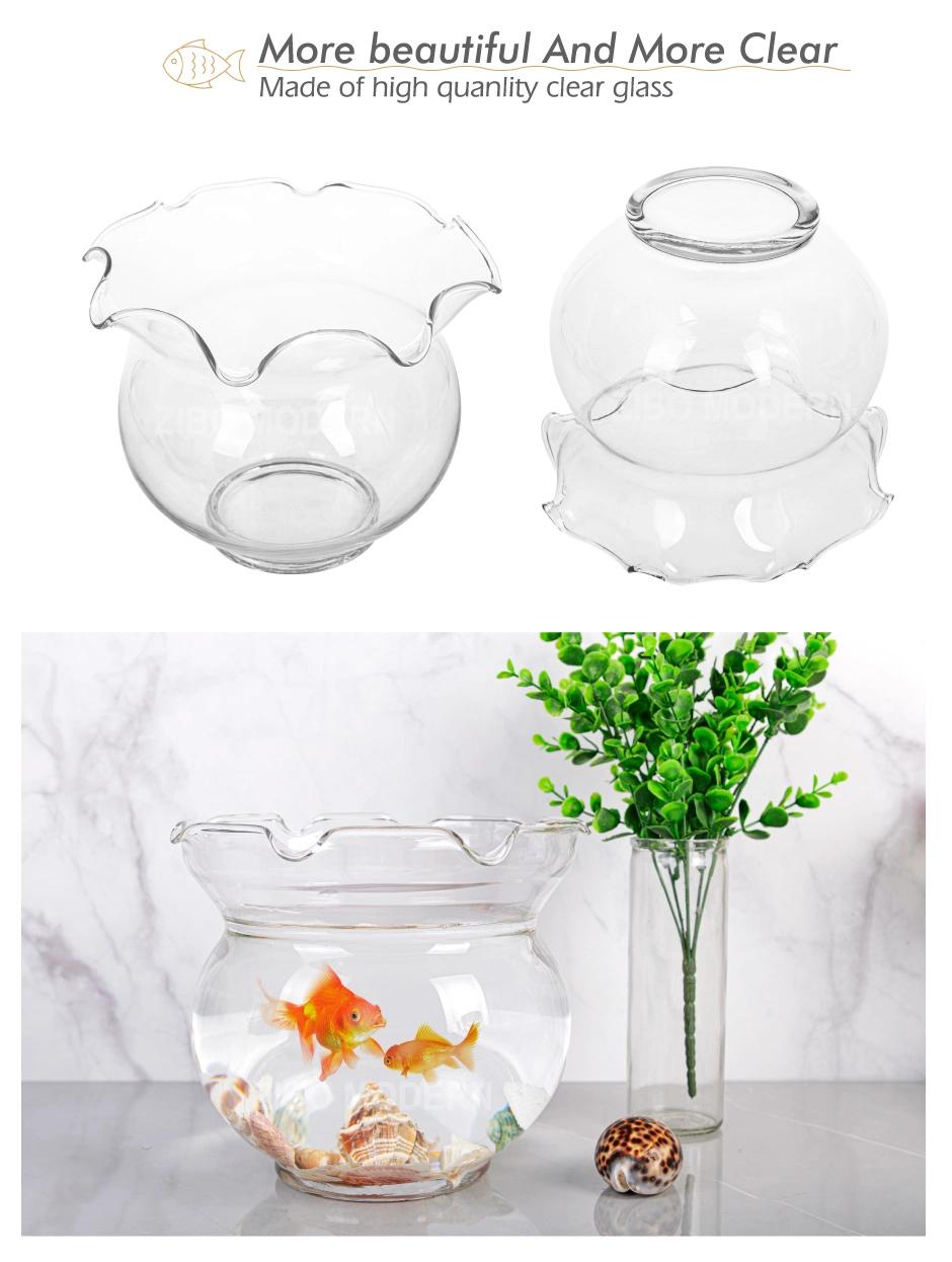 6 / 7 / 9 / 11 Inch Hand Blown Clear Glass Waved Rim Fish Tank - Round Glass Fish Tank