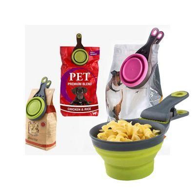 Portable PP+TPE Silicone Green Red 2 in 1 Folding Pet Food Spoon Bowl