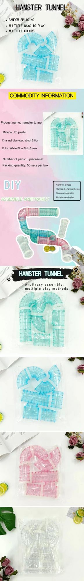 Hot Selling 8-Piece Set Connecting Hamster Cage Accessories Guinea Pig Toy DIY Tunnel for Small Animal Hamster Tunnel Tube
