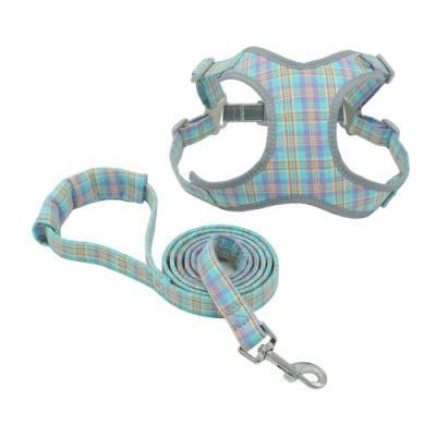 Scotland Plaid Pattern Dog Harness with Dog Leash Polyester Pet Harness Set