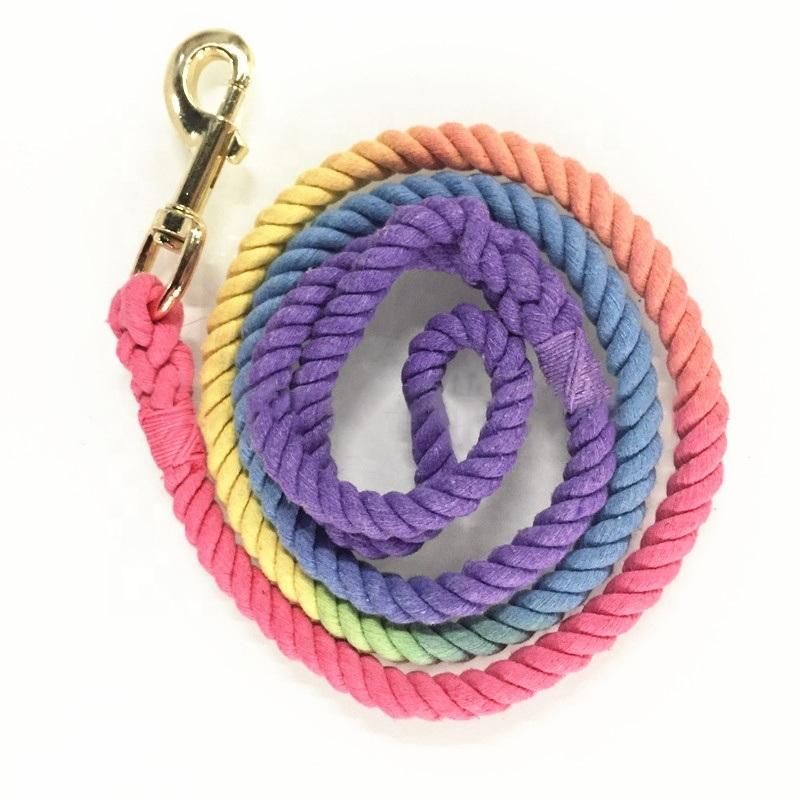 Cotton Dog Rope Leash Rainbow Color Handmade Ombre Rope Dog Leash