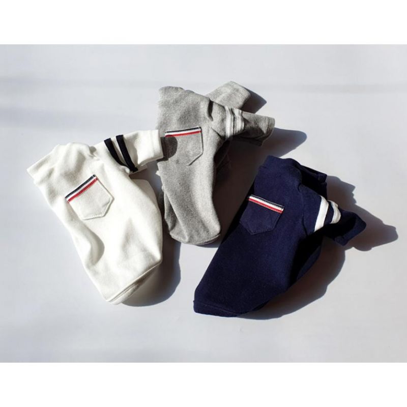 Fashion Pet T-Shirt Dog Clothing Plain Color Striped Sleeves Simple Pocket Pet Clothing