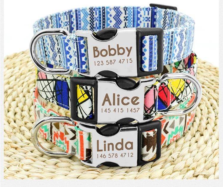 Customized New Arrival Polyester Dog Collar Luxury Designer Fashion Pattern Reflective Wide Pet Dog Bark Collar