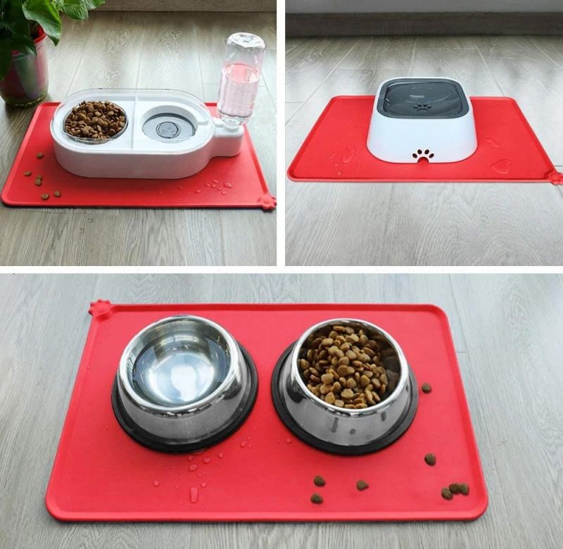 Easy to Clean Waterproof Pet Food Bowl Mat with Edge Design