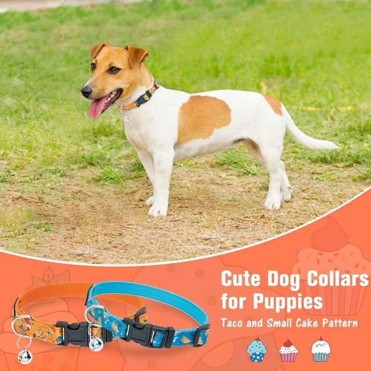 Cute Pattern Print Adjustable Pet Dog Cat Collar with Bell