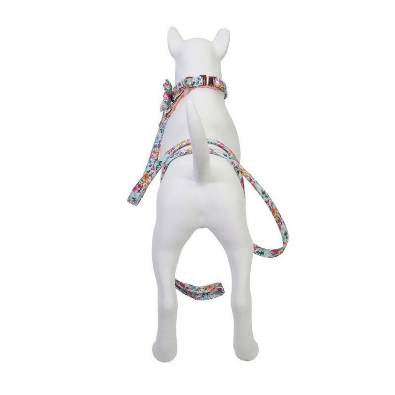 Hexapetalous Rhinestone Flowers Dog Collar with Matching Pet Leash