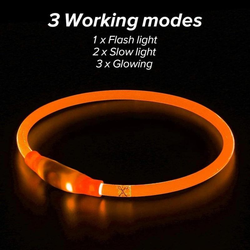 Spupps Orange Color TPU Light up LED Dog Collars for Small Medium Large Dogs