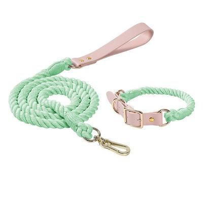 Woven Rope PU Pet Leash &amp; Collar, Leather Dog Collar Dog Lead