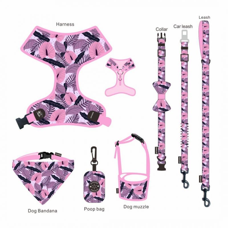 Popular Custom Design Dog Harness with Matching Collar Leash Bow Tie and Bandana Set Neoprene Reversible Dog Harness Vest