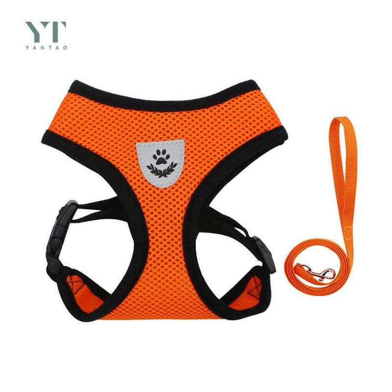 New Design Soft Mesh Fabric Dog Harness Vest Adjustable Reflective Dog Harness with Nylon Leash