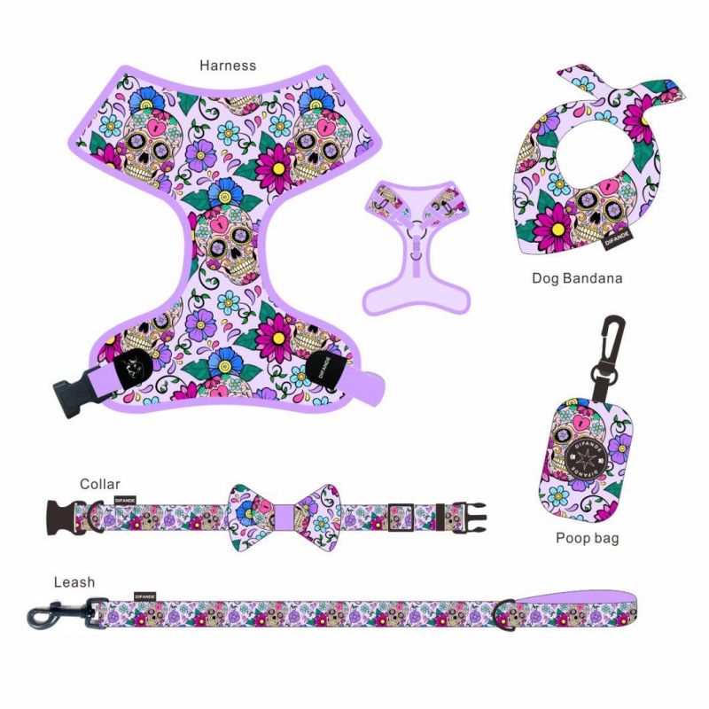 Manufacturer Custom Leash and Collar Set Adjustable Neoprene Dog Harness Bowtie Dog Collar and Leash Set
