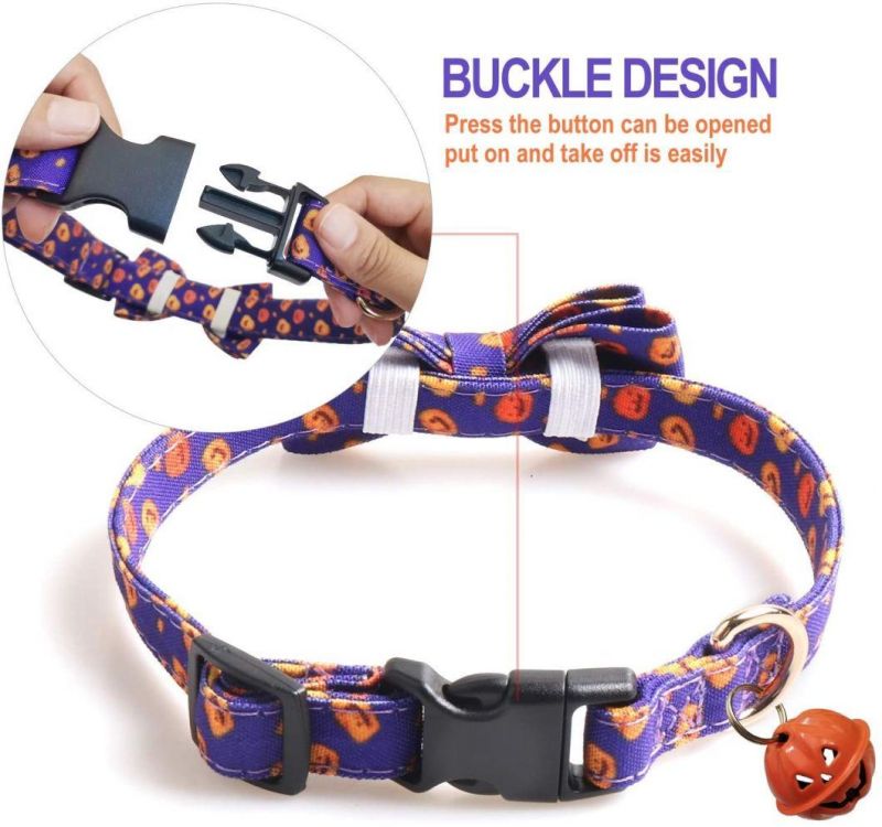 Halloween Dog Collars, Adjustable Pumpkin Ghost Dog Collars with Bow Tie and Bells