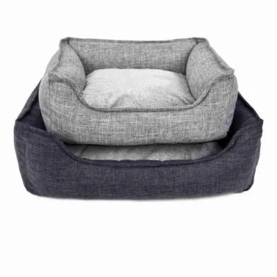 Wholesale New Style Checkered Rectangle Linen Pet Beds Soft Cheap Dog Bed