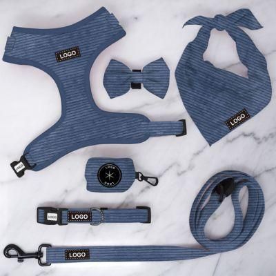 Customization Corduroy Dog Harness Velvet Corduroy Collar Leash Set Soft Padded Dog Harness and Leash Set