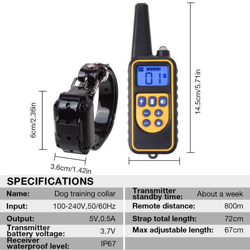 Waterproof Rechargeable 800m Electric Pet Remote Control Dog Training Collar with LCD Display