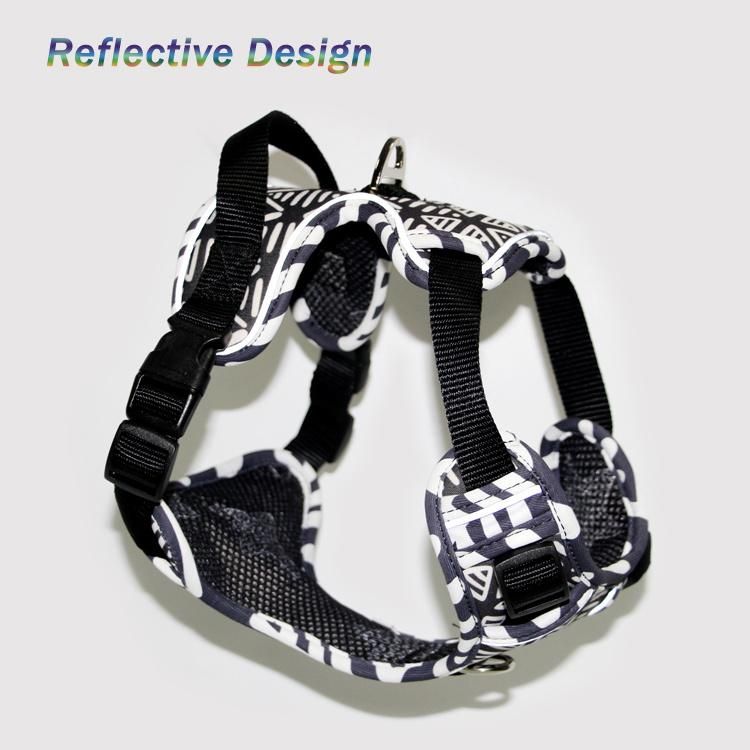 No Pull Adjustable Service Mesh Reflective Print Dog Harness