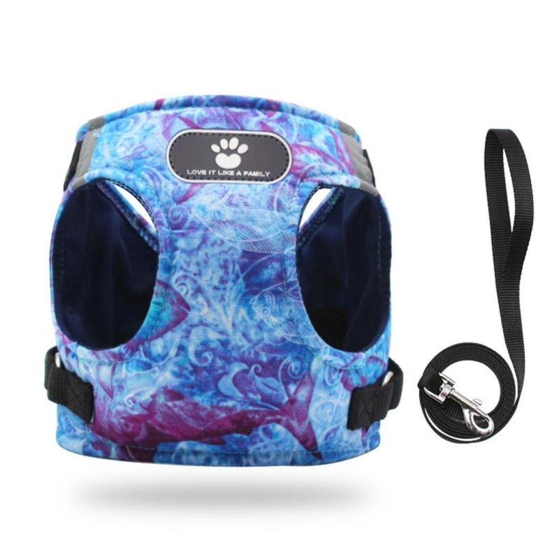Beautiful Ocean Reduce Pressure Pet Harness with Leash for Dog Cat