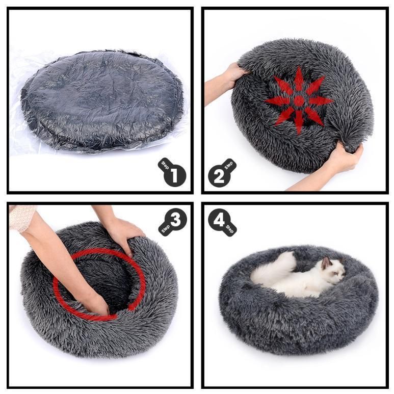 Hot Sales Lovely Fluffy Pet Bed for Dog Cat Bed Worm and Safety Plush Round Pet Beds for Cats or Small Dogs