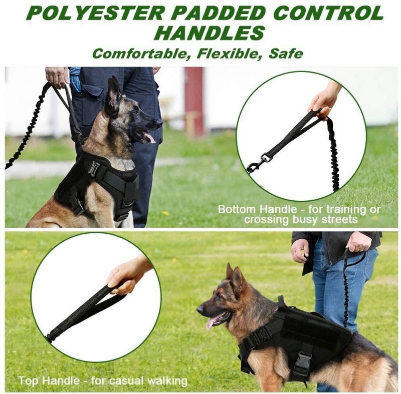 Tactical Bungee Dog Leash, Elastic Rope Lead with 2 Padded Traffic Control Handles