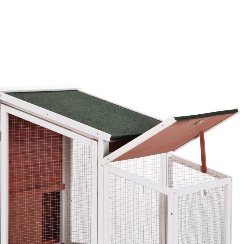 77.9 Inch Rabbit House Wooden Small Animal Cage Bunny Hutch with Ramp and Tray