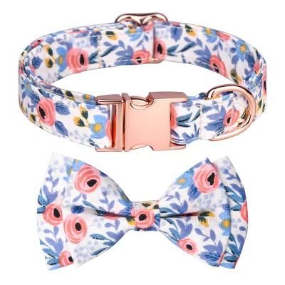 2022 Cat Collar Luxury Safety Dog Collars Cotton Breathable Breakaway Cat Collar Flowers with Bow Tie