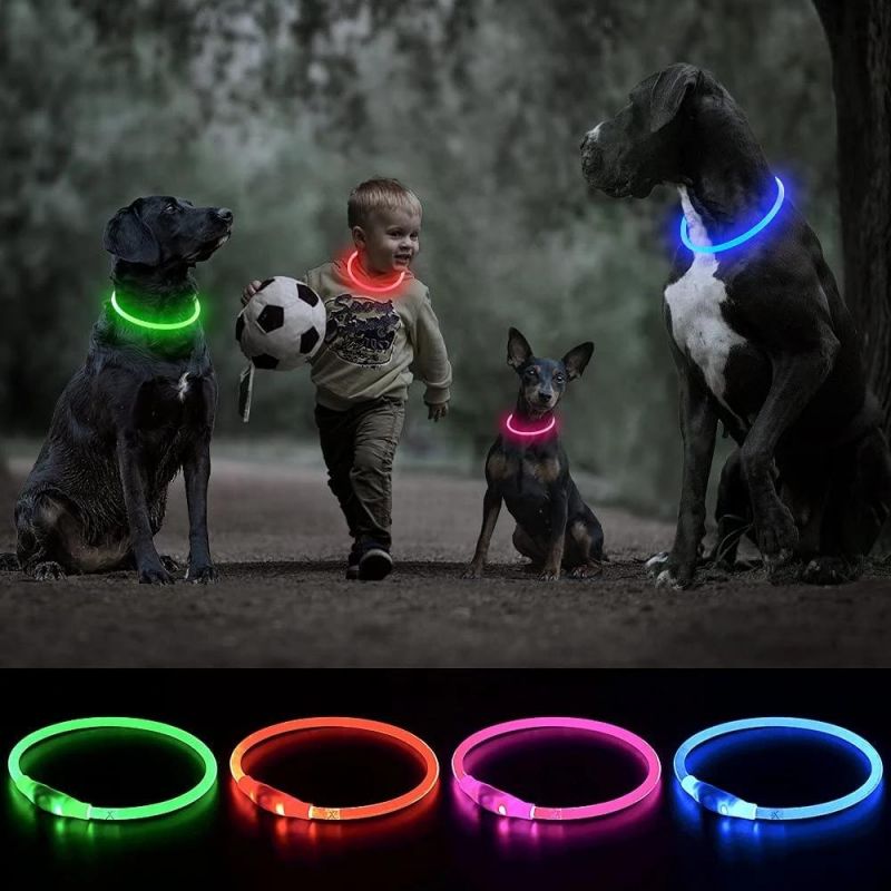 Spupps Orange Color TPU Light up LED Dog Collars for Small Medium Large Dogs