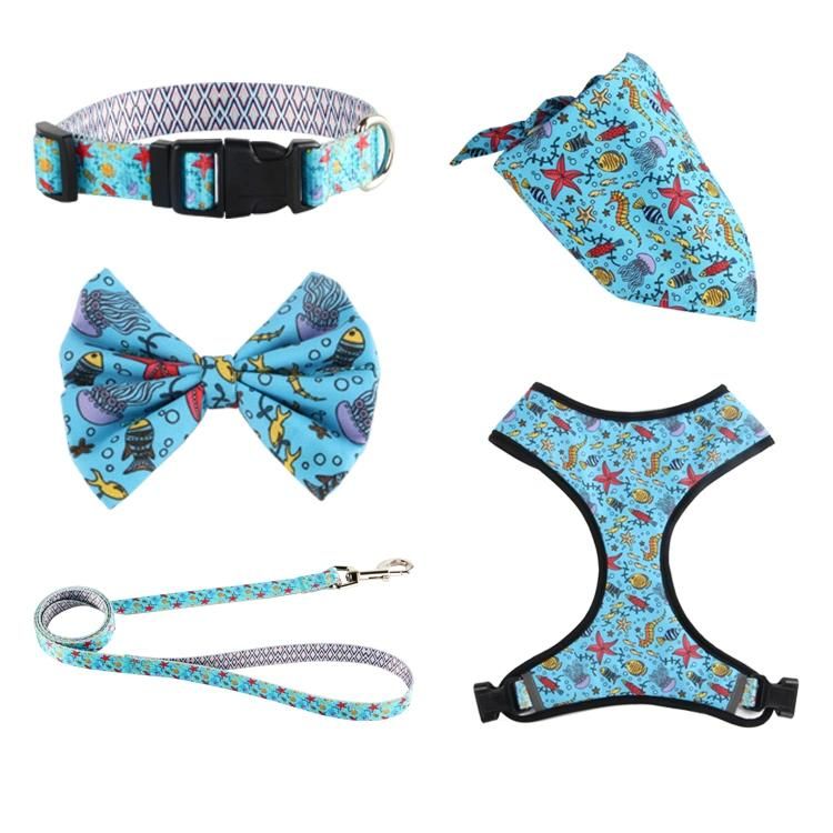 Custom New Design Cute and Safe Reversible Wear Comfort Neoprene Fabric Pet Dog Harness with Matching Collar Leash