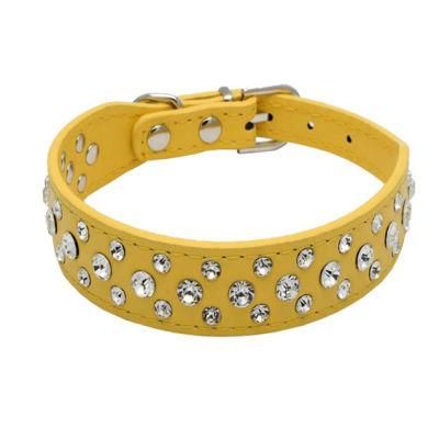 PU Leather Pet Collar with Bling Rhinestone Dog Collar