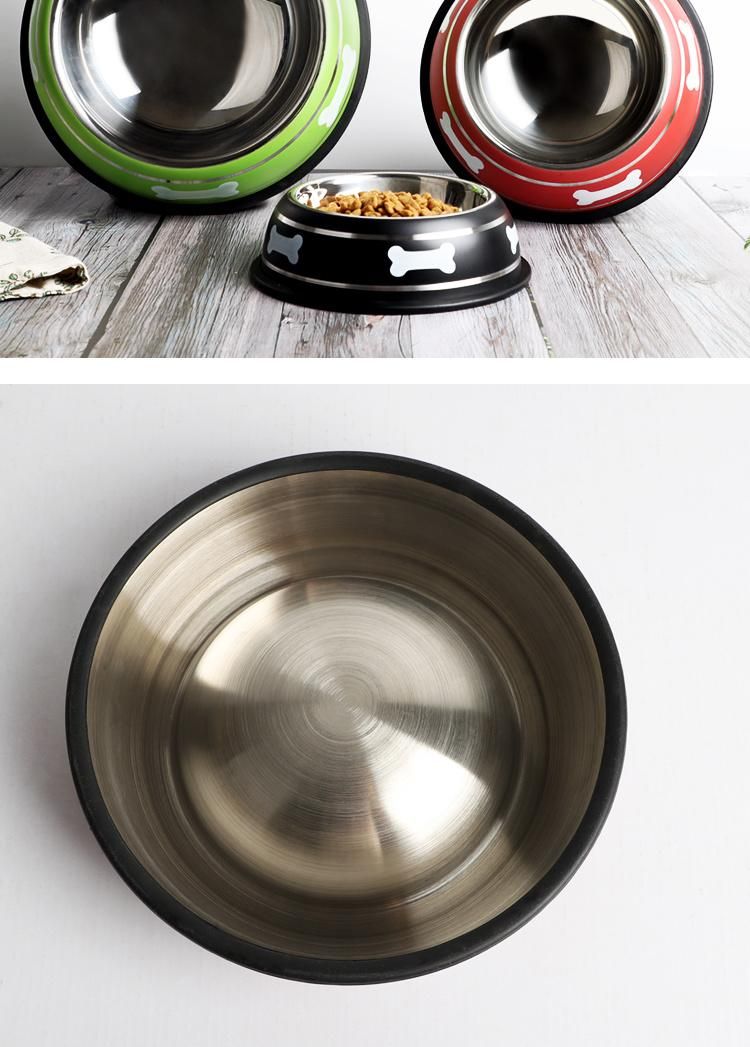 Stainless Steel Customizable Spray Paint Pet Bowl with Silicone Bottom Non-Slip Wholesale Durable Dog Bowl