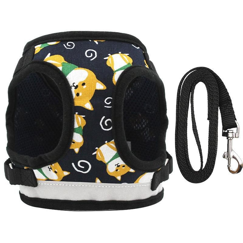 Reflective Dog Harness Vest for Small Medium Dogs Cartoon Print Mesh Pet Supplies