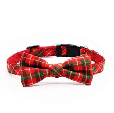 Adjustable Unique Style Plaid Print Bow Tie Dog Collar for Dogs and Cats