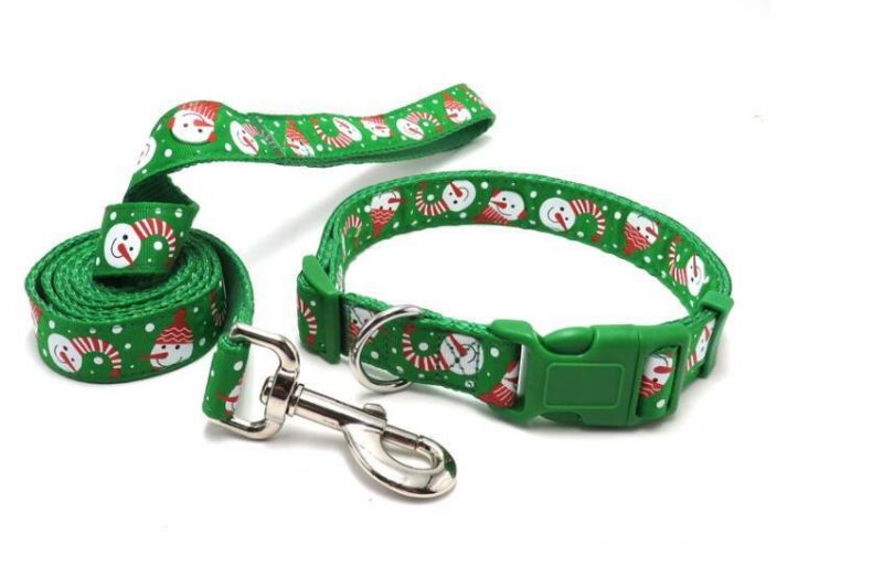 Dog Accessories Colorful Design Printed Christmas Pattern Nylon Dog Collar Leash with ID Tag