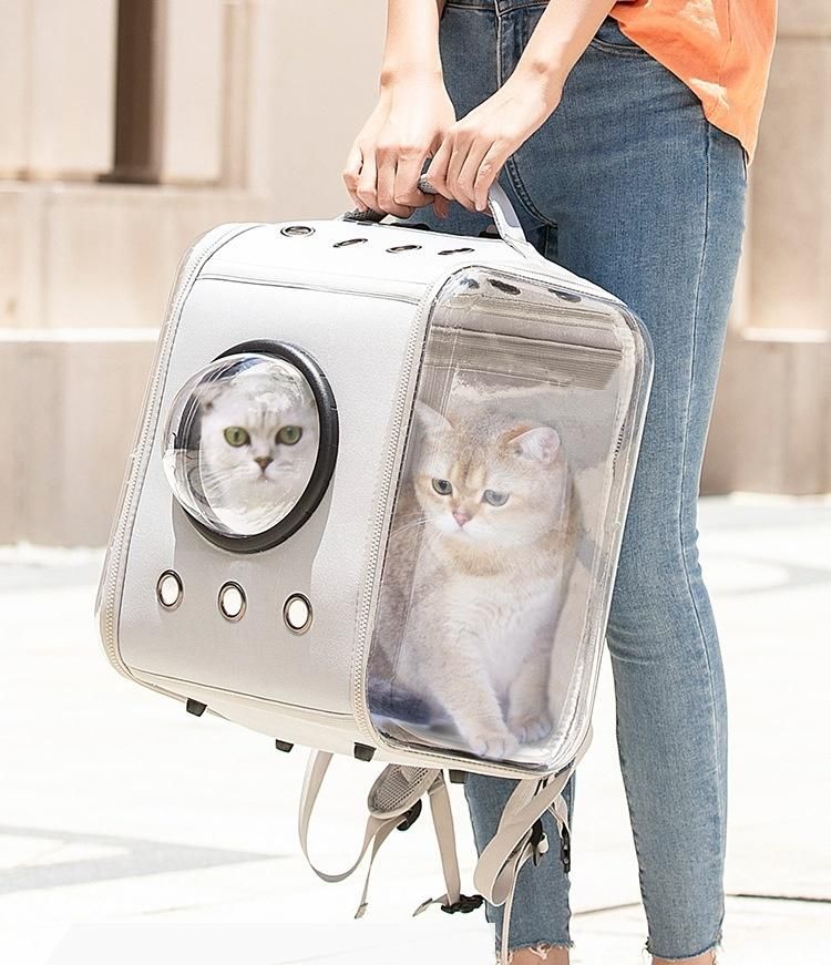 Breathable Cat Pet Backpack Bags Foldable Transparent Laser Pet Carrier Backpack for Outdoor