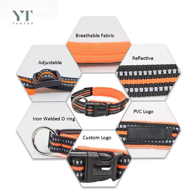 Wholesale Nylon Pet Accessories Collar Reflective Breathable Mesh Padded Large Small Dog Collar