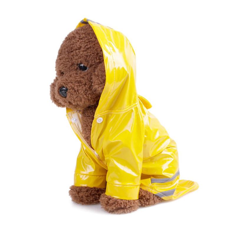 Pet Small Dog Raincoat PU Reflective Waterproof Clothes Hooded Rainwear
